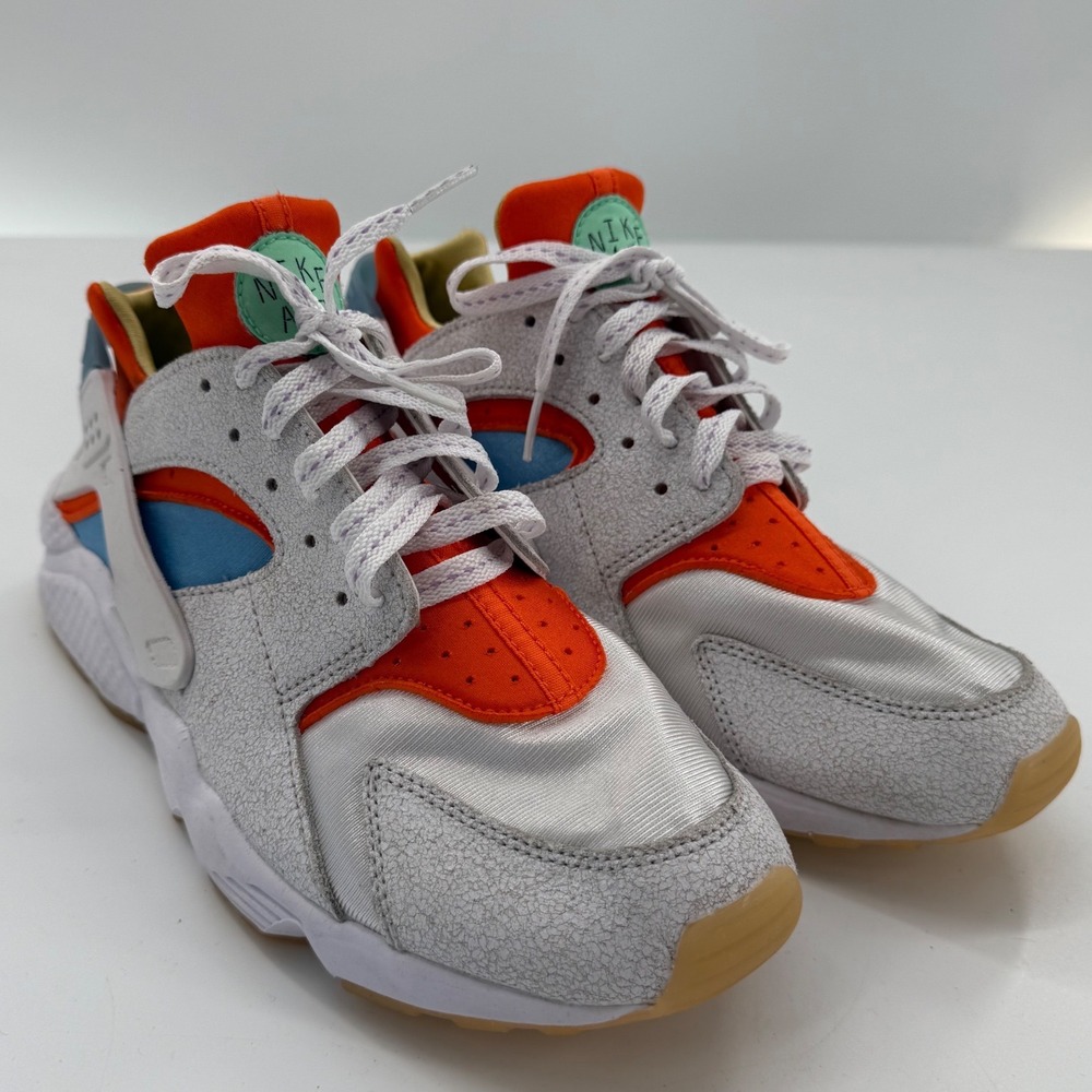Nike Air Huarache Sneakers Sz 10 White Safety Oorange 90s Retro Style Streetwear